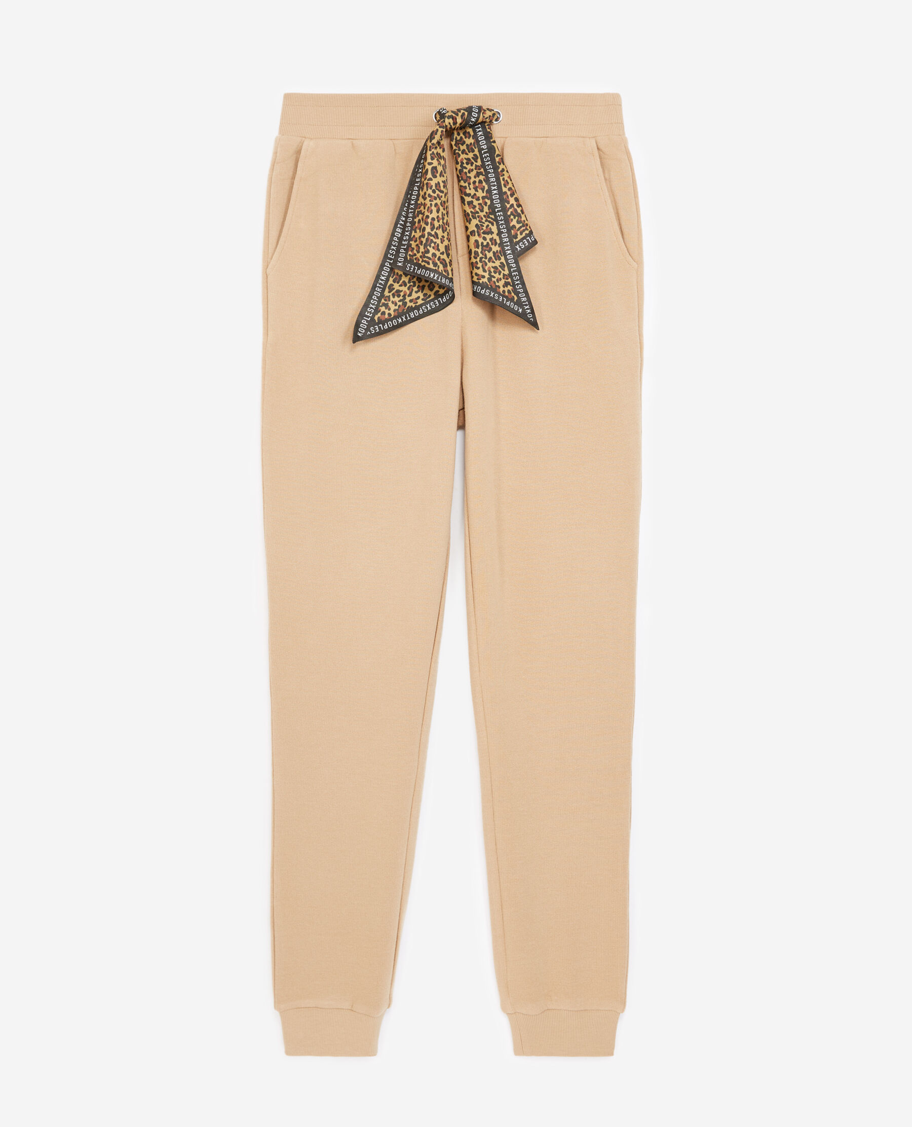Camel jogging suit with drawstring scarf
