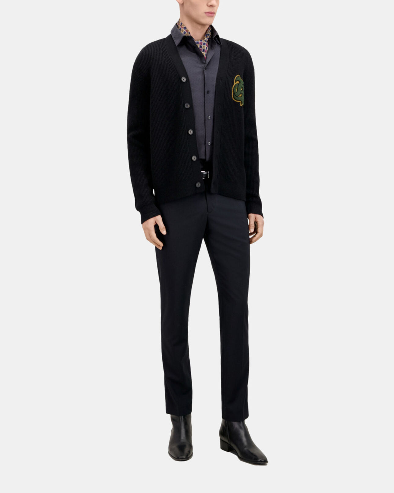 The Kooples HOMME BLACK cardigan en laine côtelée mélangée noir