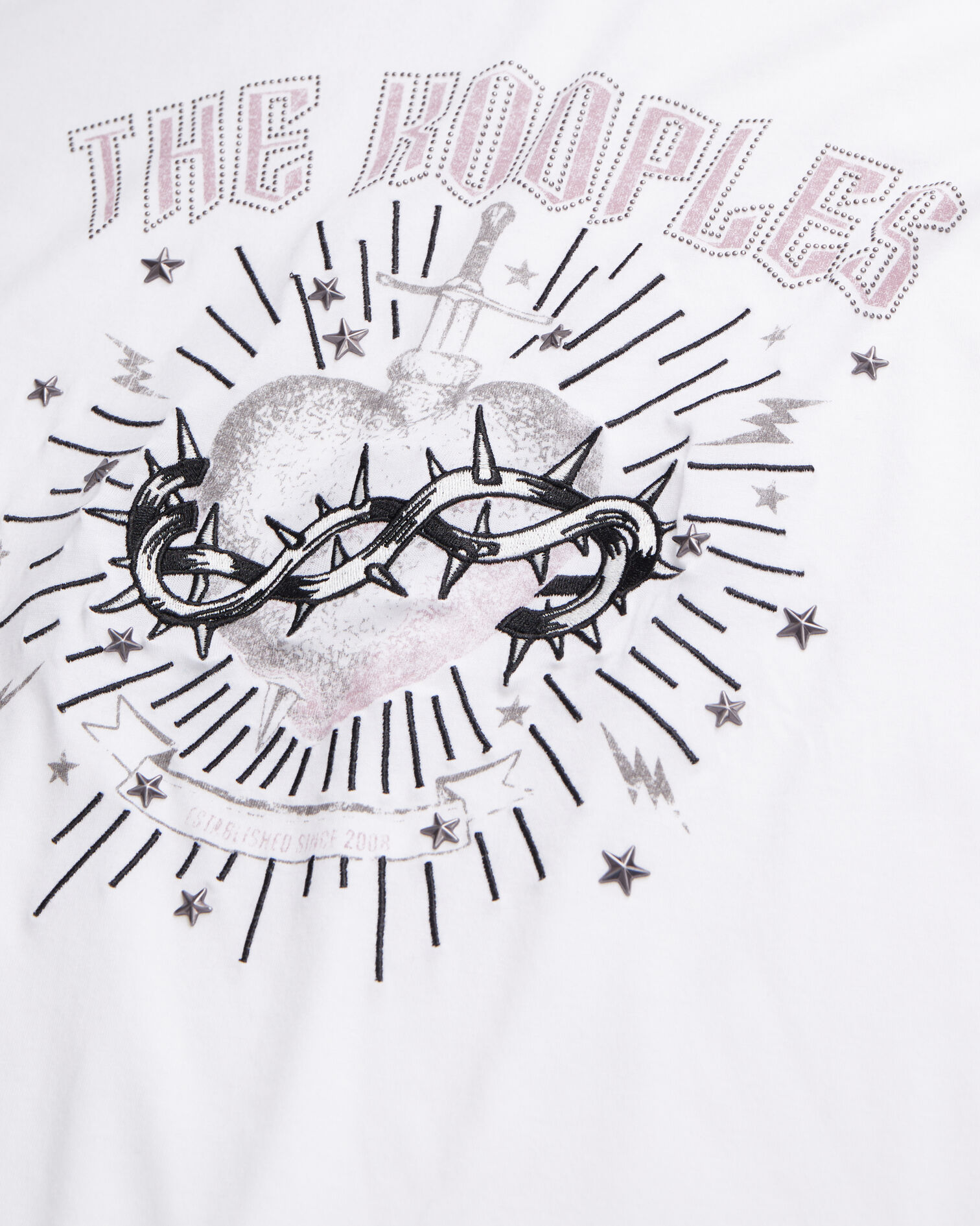 Women's white t-shirt with dagger through heart serigraphy, WHITE, hi-res image number null