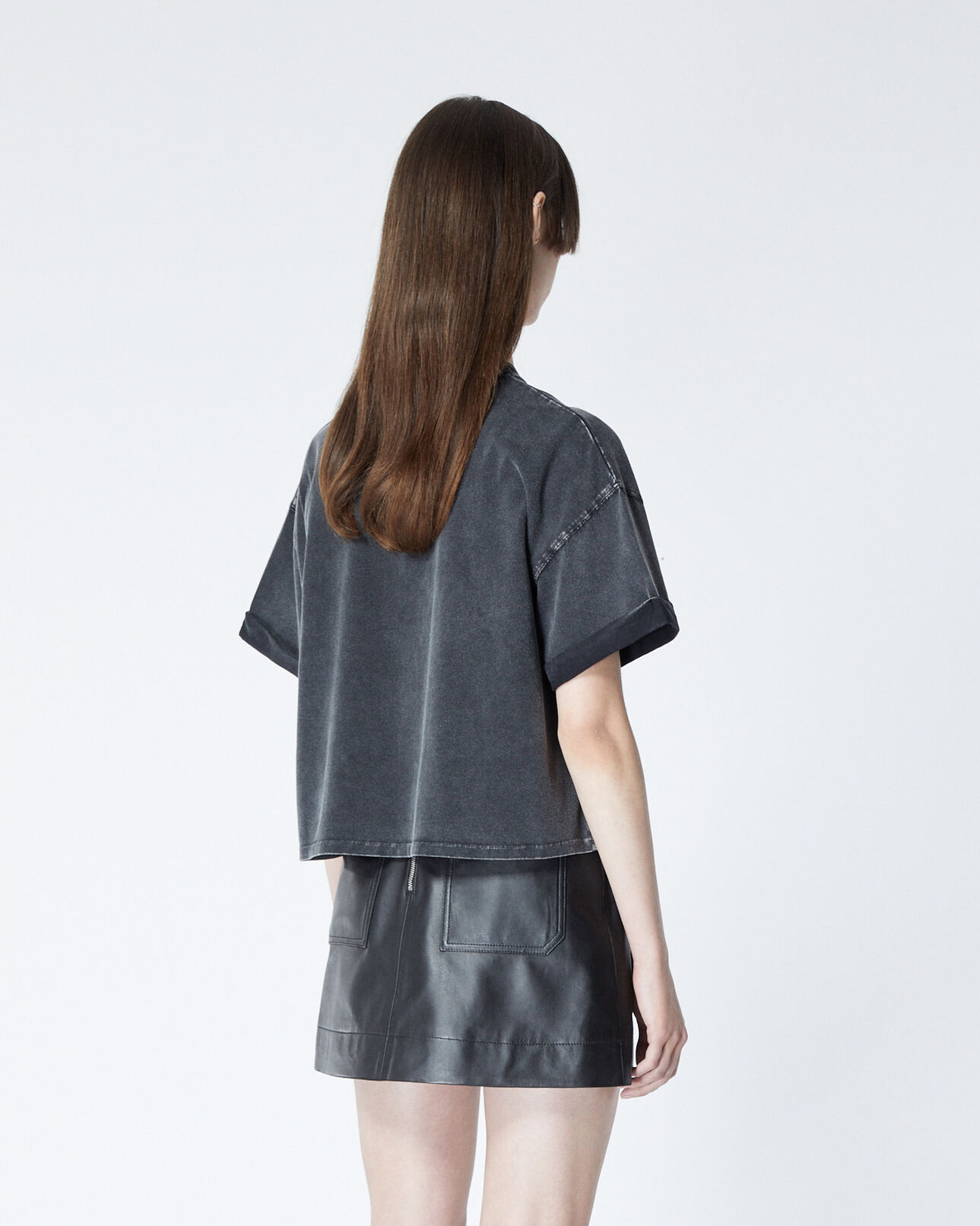 The Kooples FEMME BLACK WASHED t-shirt coton noir détail épingle