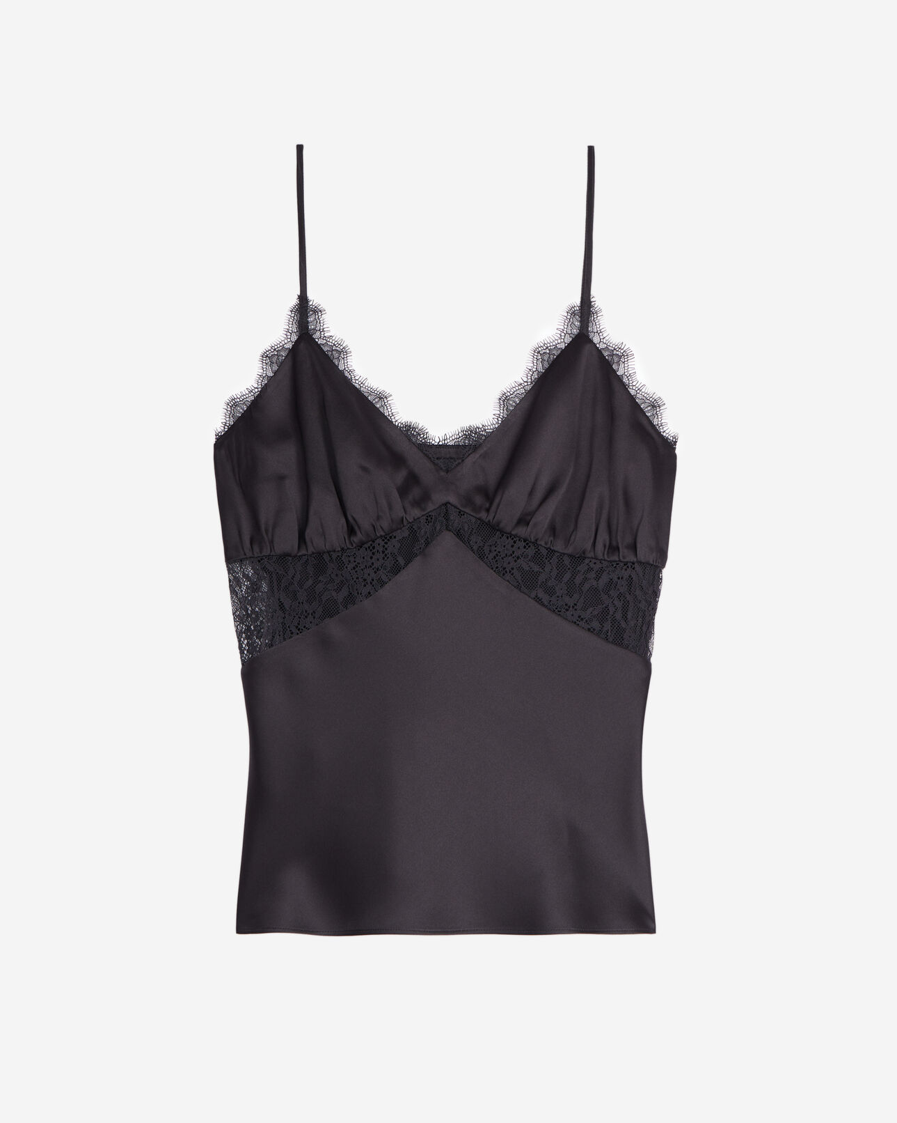 The Kooples WOMEN BLACK black silk camisole with lace