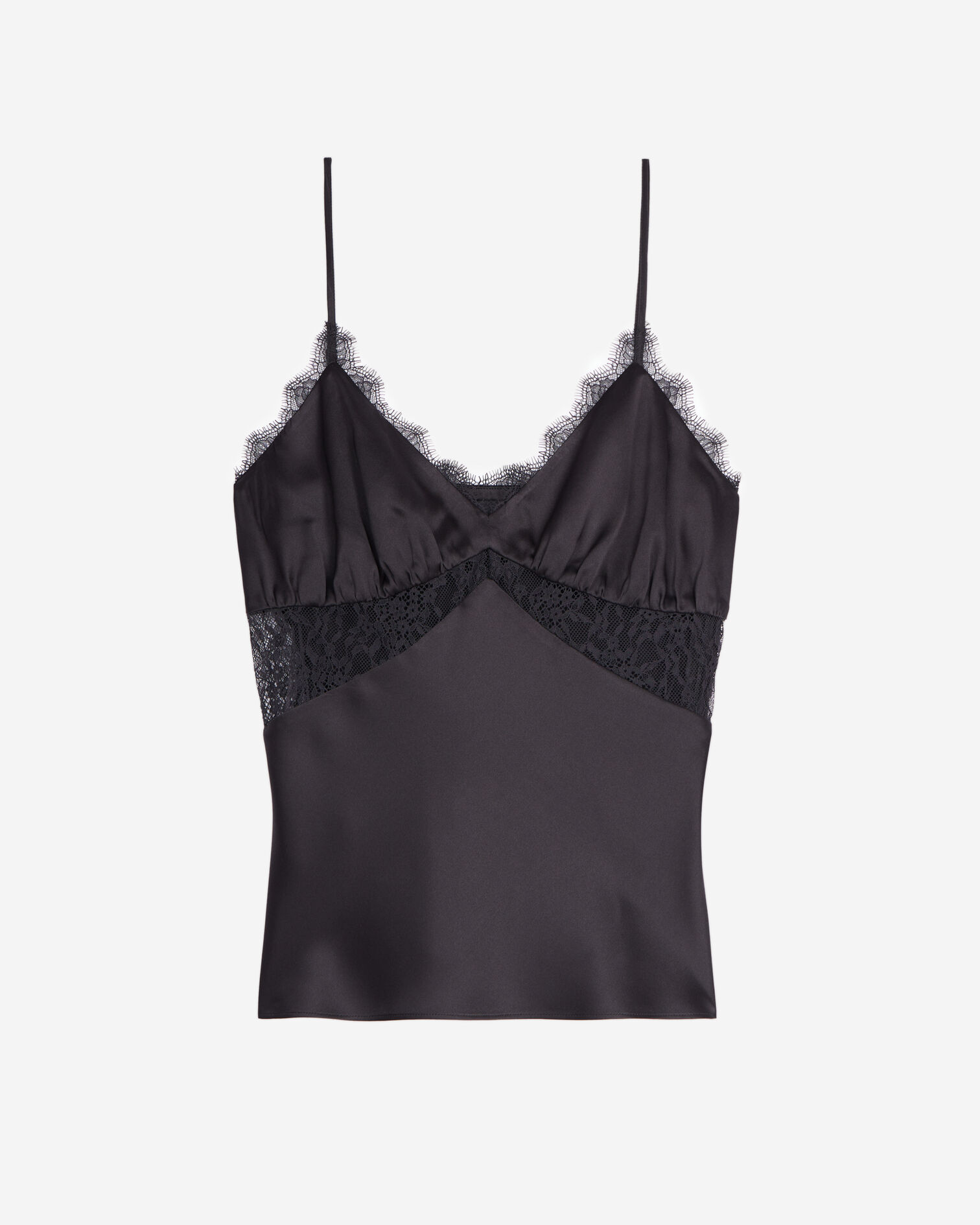 Black silk camisole with lace, BLACK, hi-res image number null