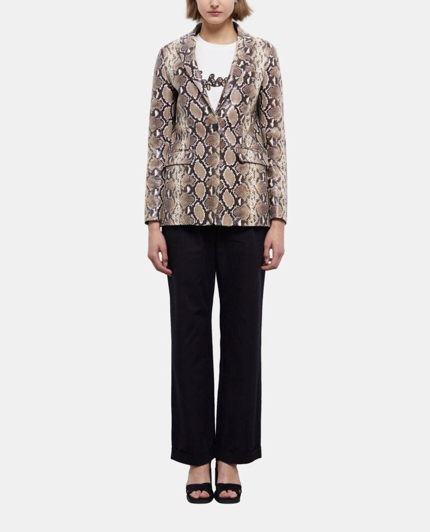 The Kooples DAMEN PYTHON BEIGE lederjacke mit pythonmuster