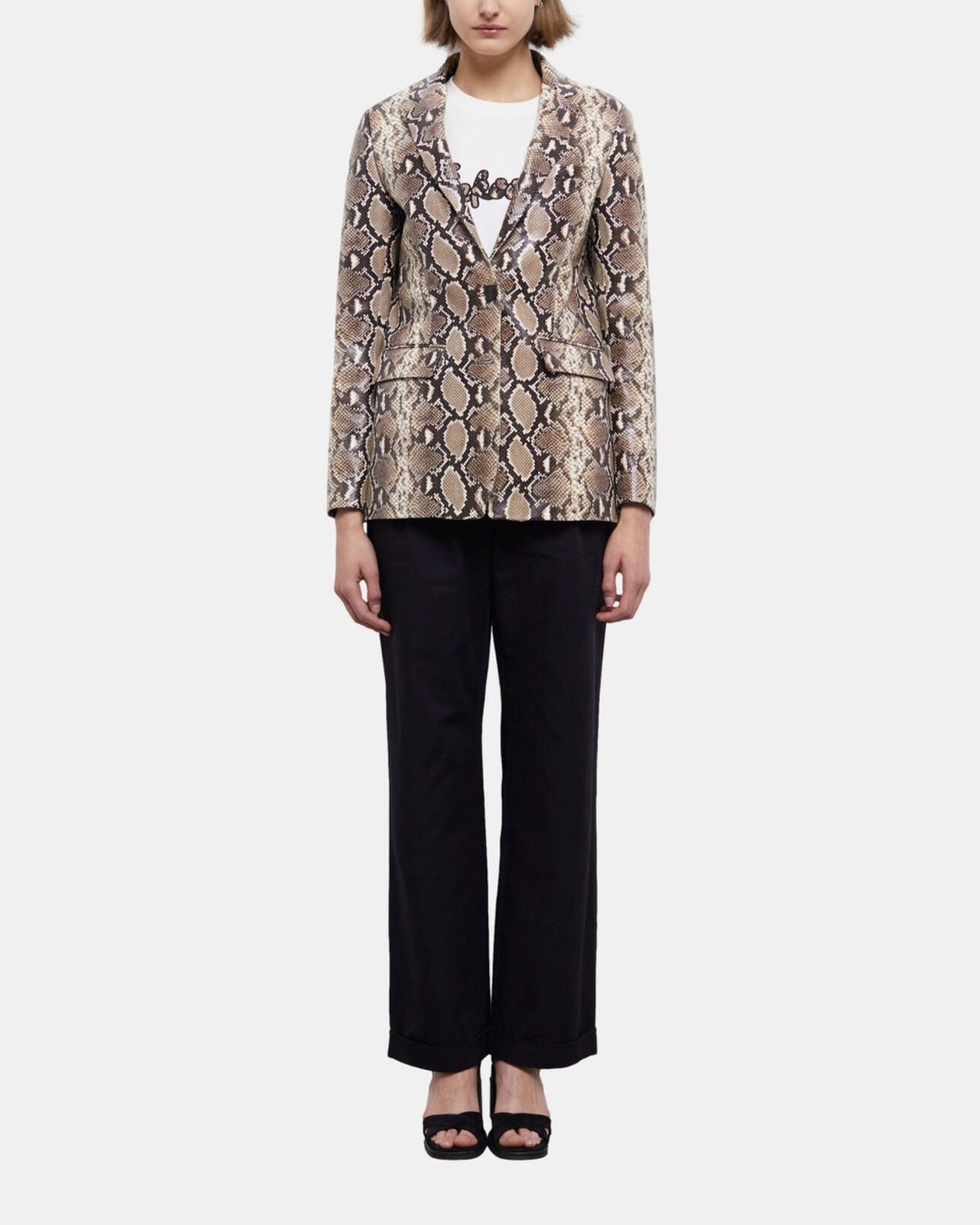 The Kooples WOMEN PYTHON BEIGE snakeskin-effect leather jacket