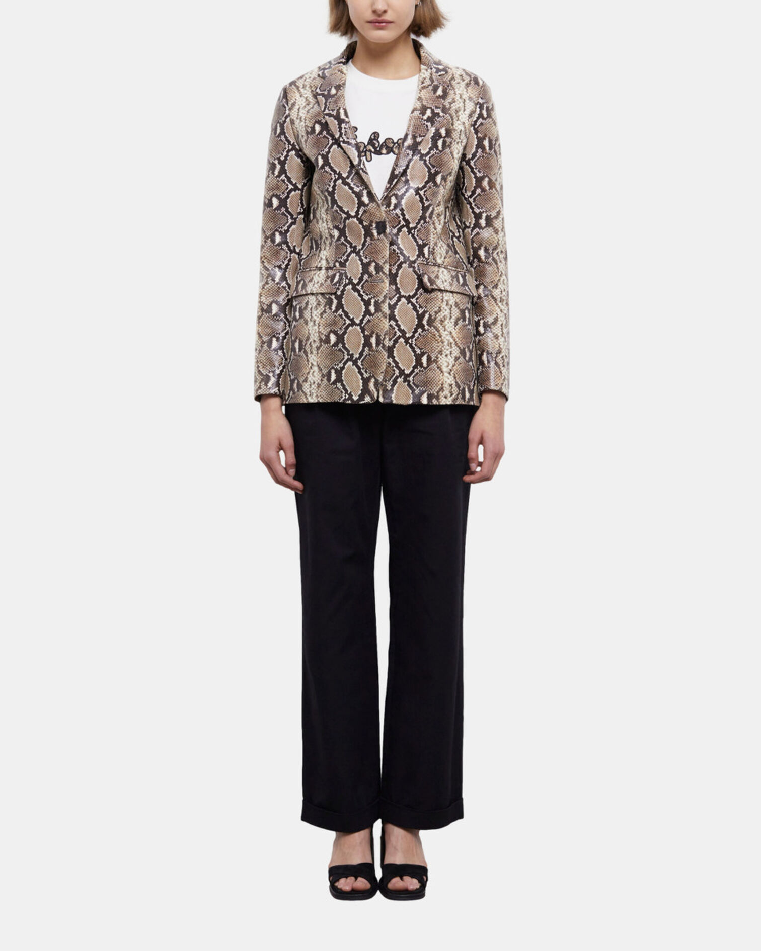 Snakeskin-effect leather jacket, PYTHON BEIGE, hi-res image number null