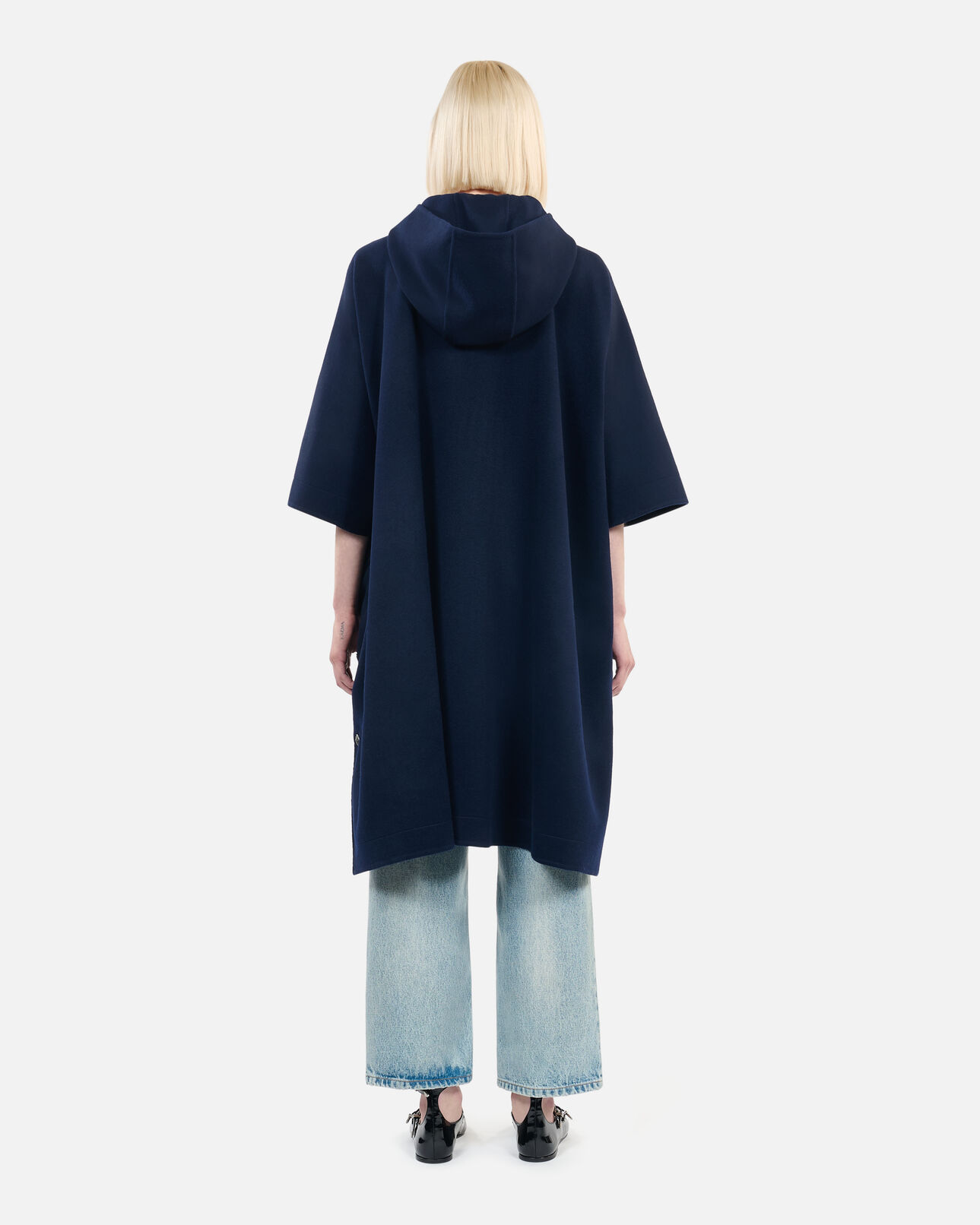 The Kooples FEMME NAVY cape longue à capuche en laine mélangée bleu marine