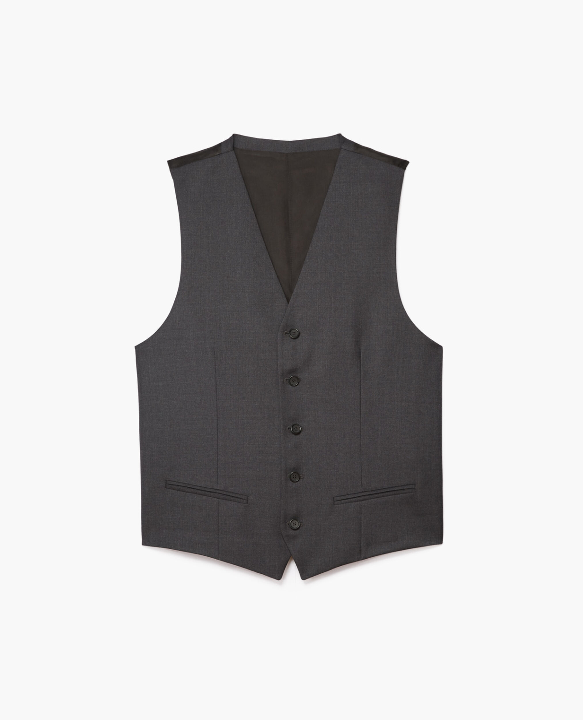 Buttoned fitted dark grey waistcoat, DARK GREY, hi-res image number null