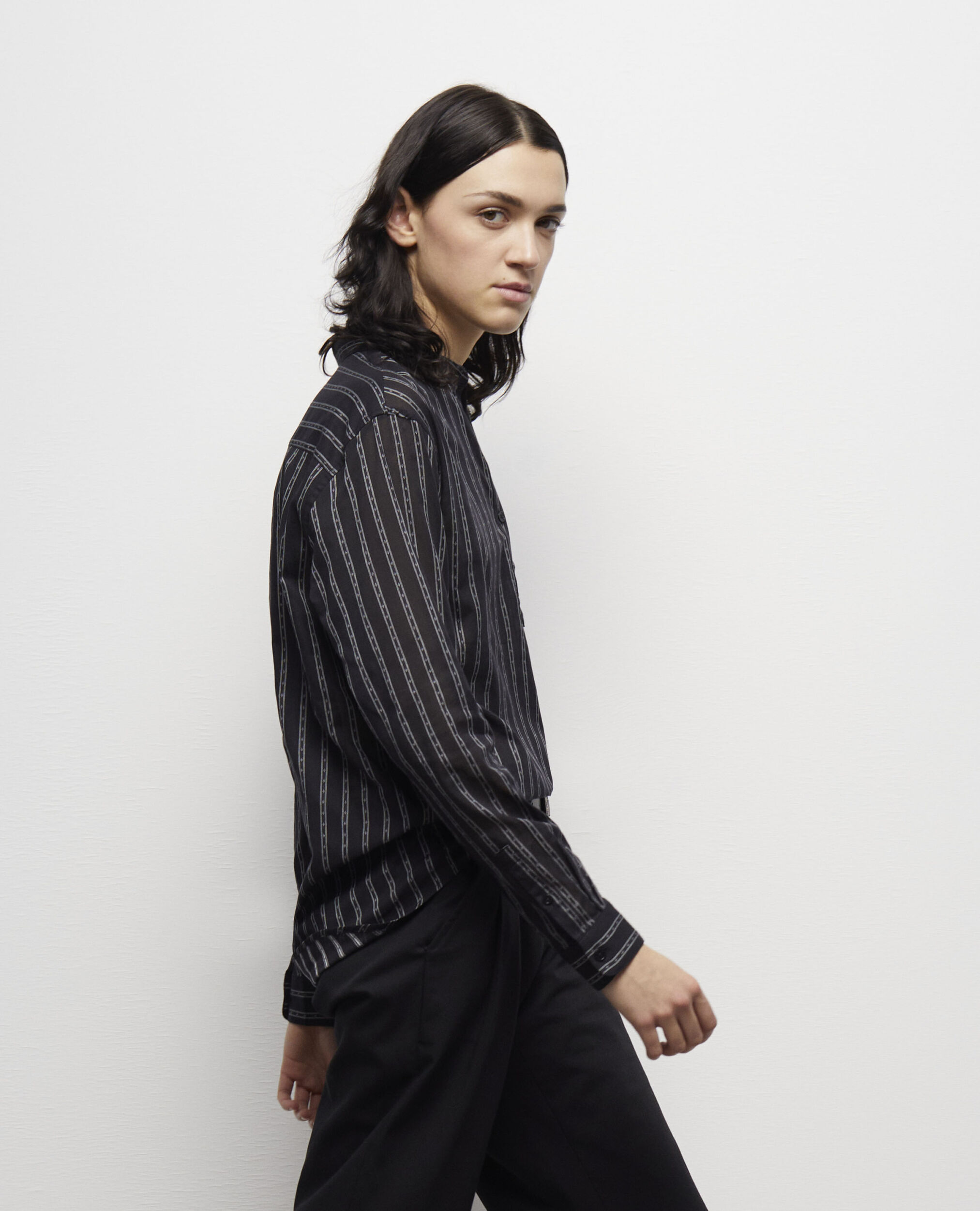 Black striped shirt, BLACK, hi-res image number null