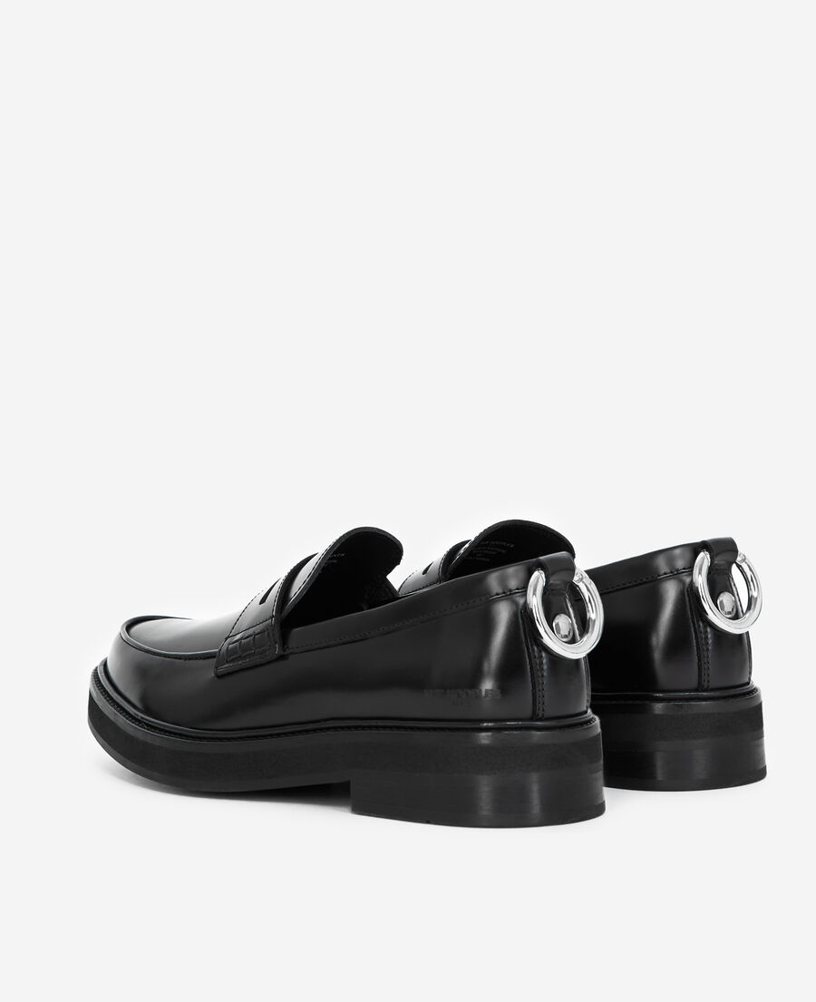 chunky glossy black leather moccasins