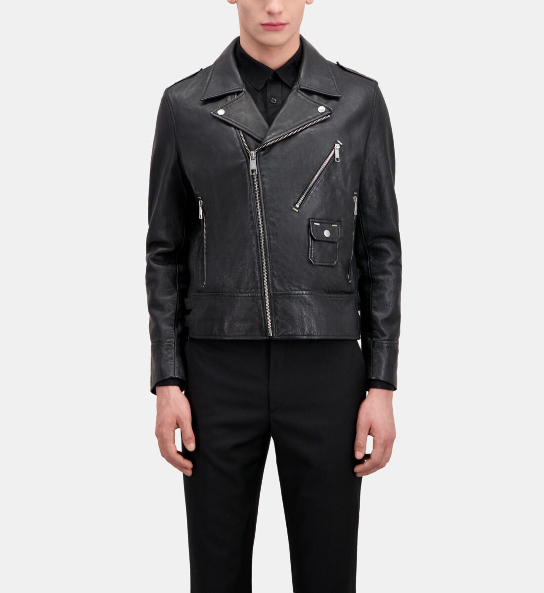 Black leather biker jacket The Kooples