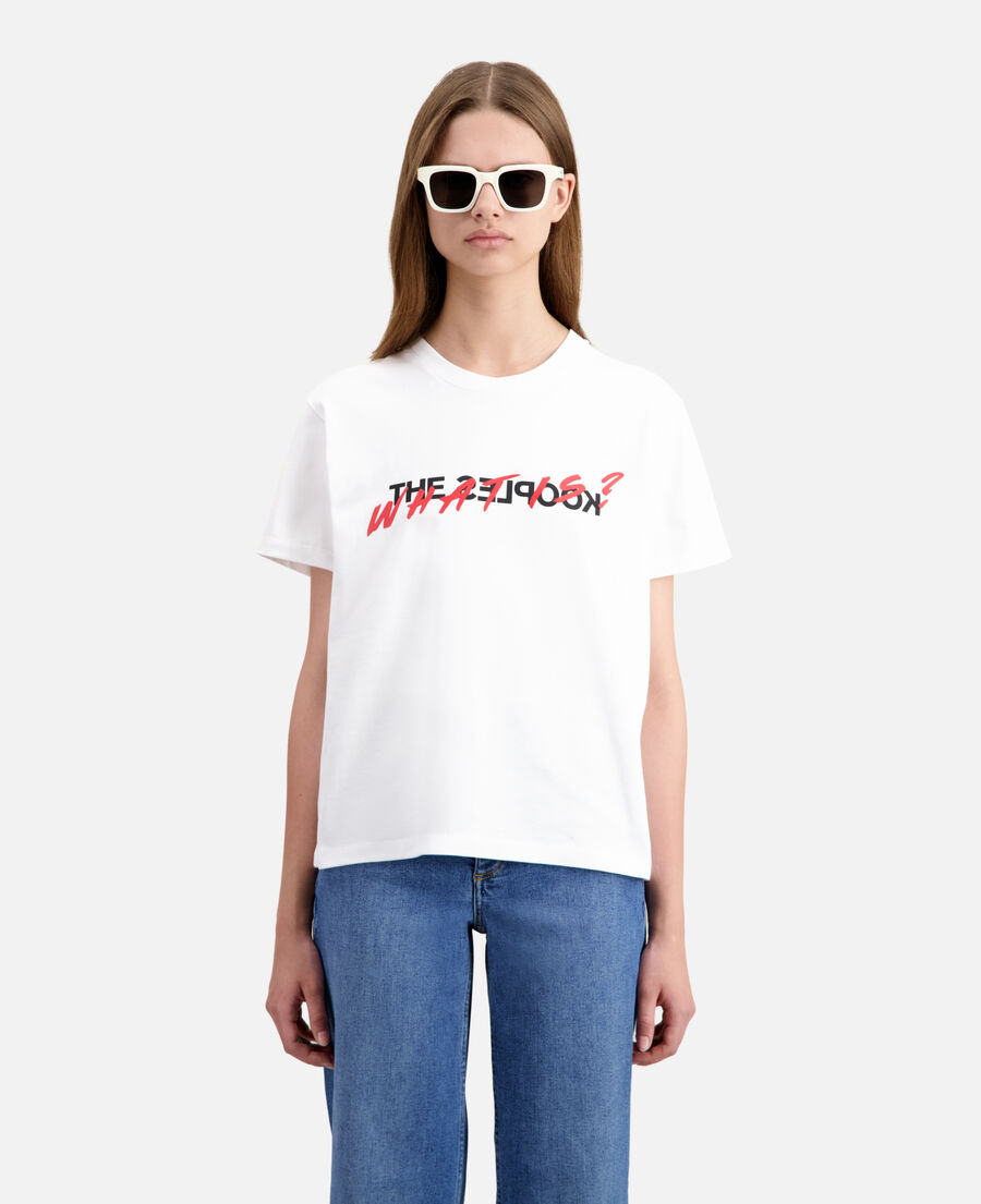 weißes t-shirt „what is“ für damen
