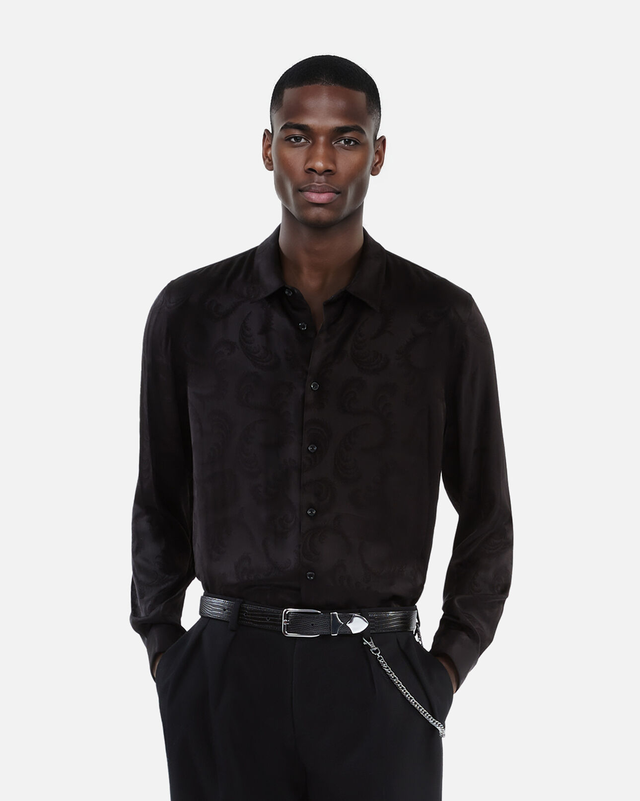 The Kooples MEN BLACK black crocodile-effect leather belt