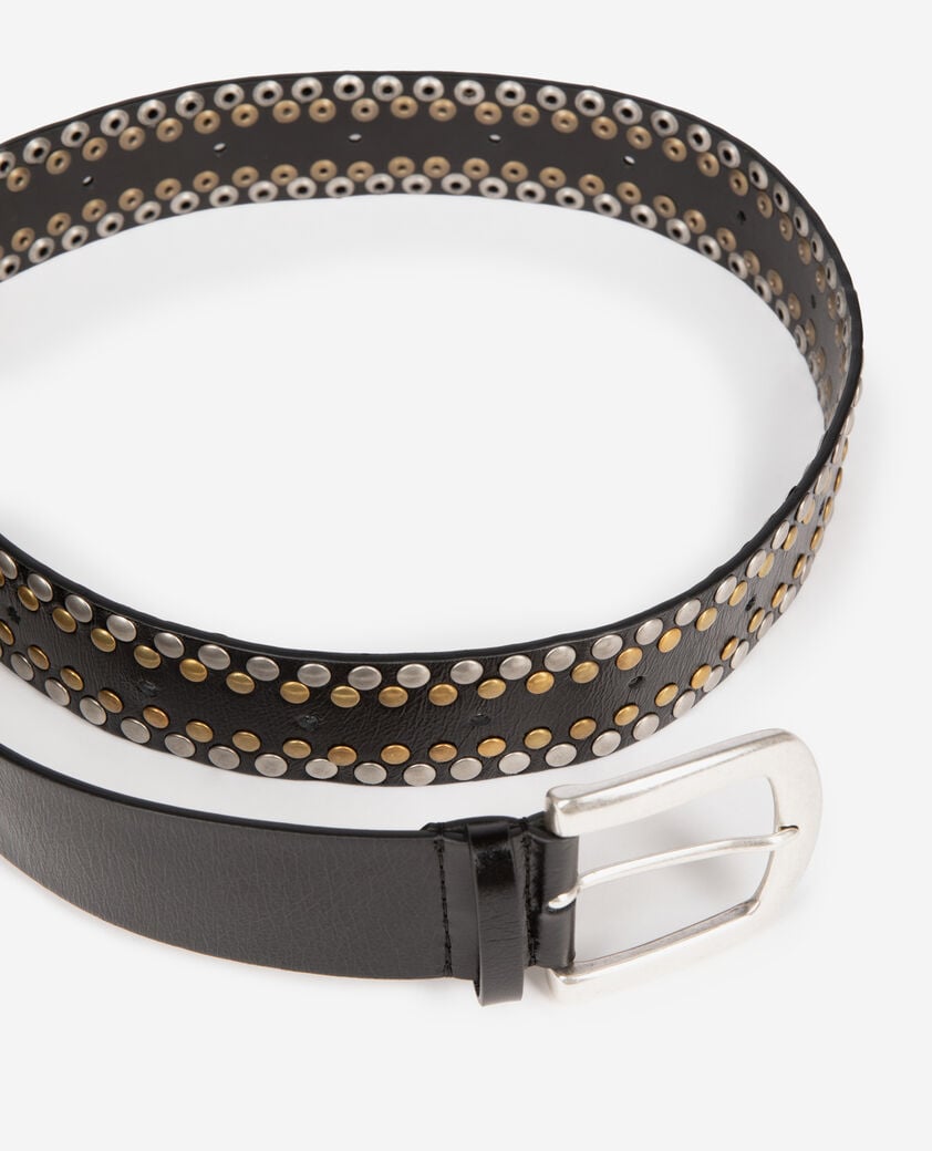 The Kooples DAMEN BLACK schwarzer ledergürtel mit nieten