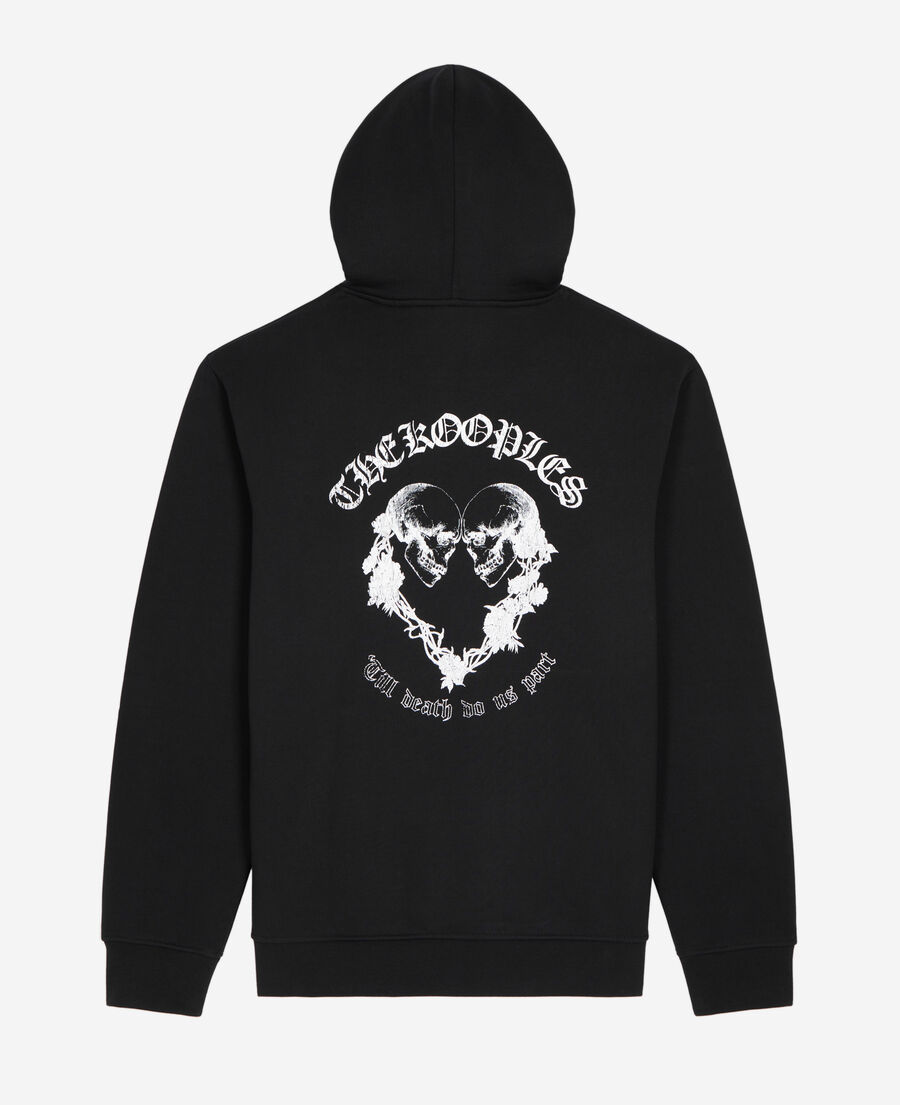 black hoodie with skull heart serigraphy