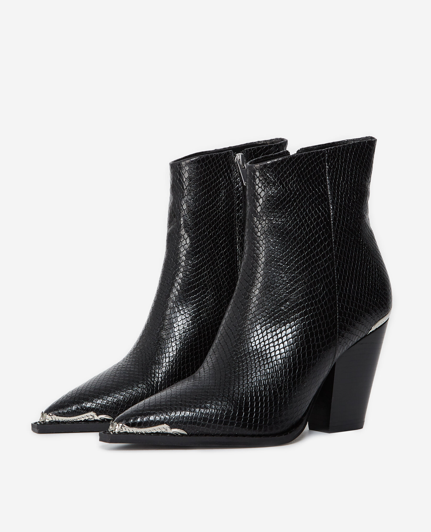Snakeskin effect leather black heeled boots The Kooples US