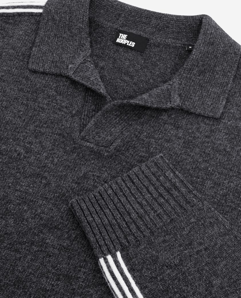 The Kooples MEN GREY wool polo-neck sweater with contrasting gray stripes