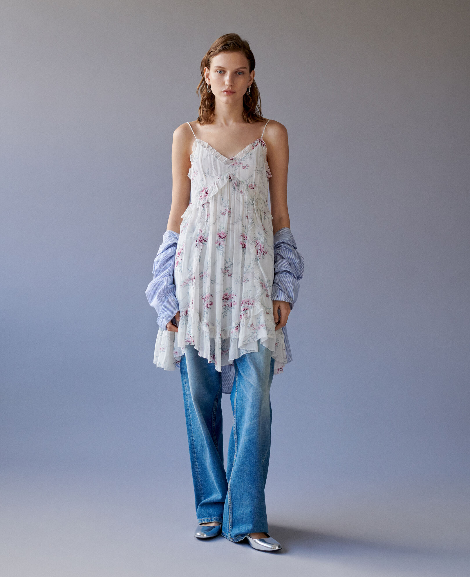 The Kooples WOMEN OFF WHITE / PINK short ecru 'antik flowers' print dress