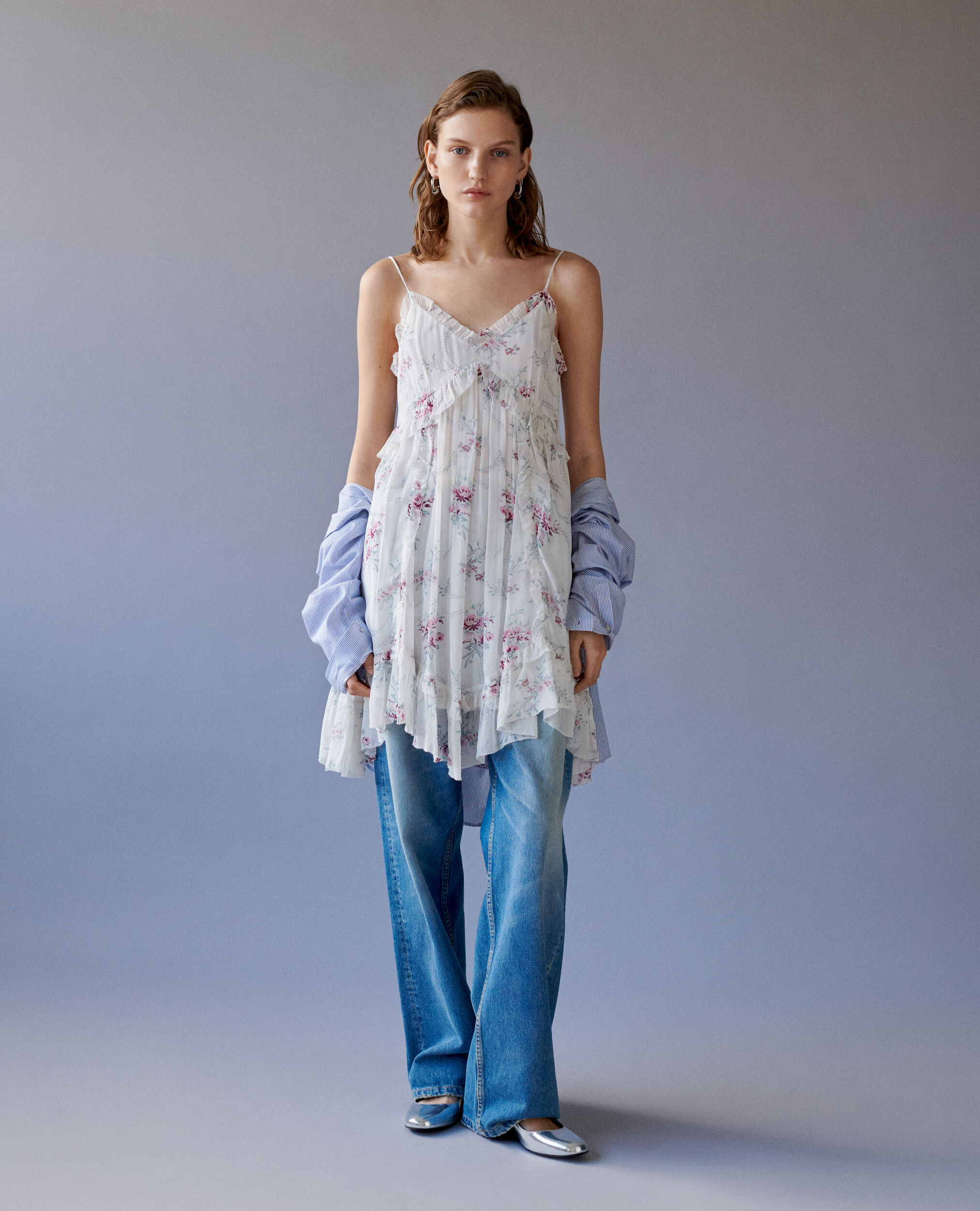 Short ecru 'Antik flowers' print dress, OFF WHITE / PINK, hi-res image number null
