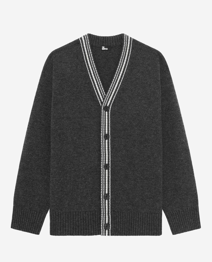 The Kooples HOMME GREY cardigan en laine &agrave; rayures contrast&eacute;es gris