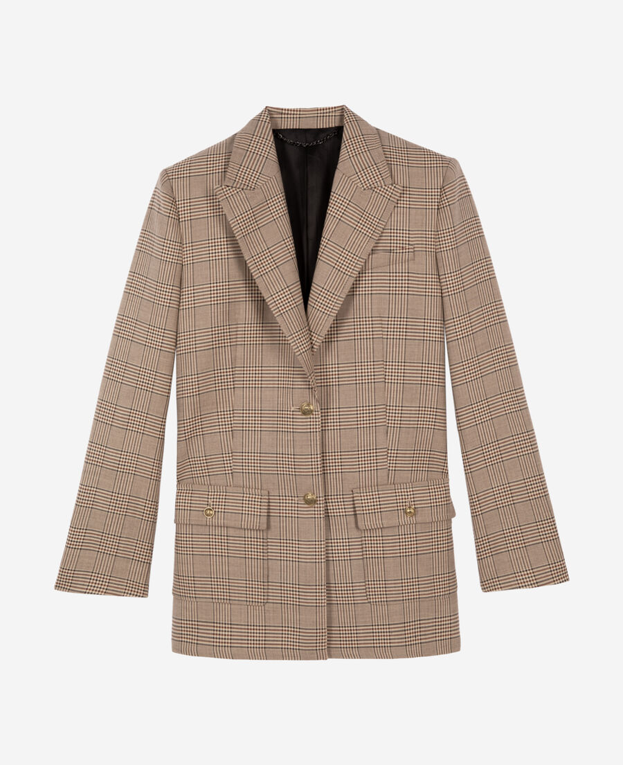 The Kooples DAMEN BEIGE-BROWN anzugjacke aus prince de galles-wolle in beige