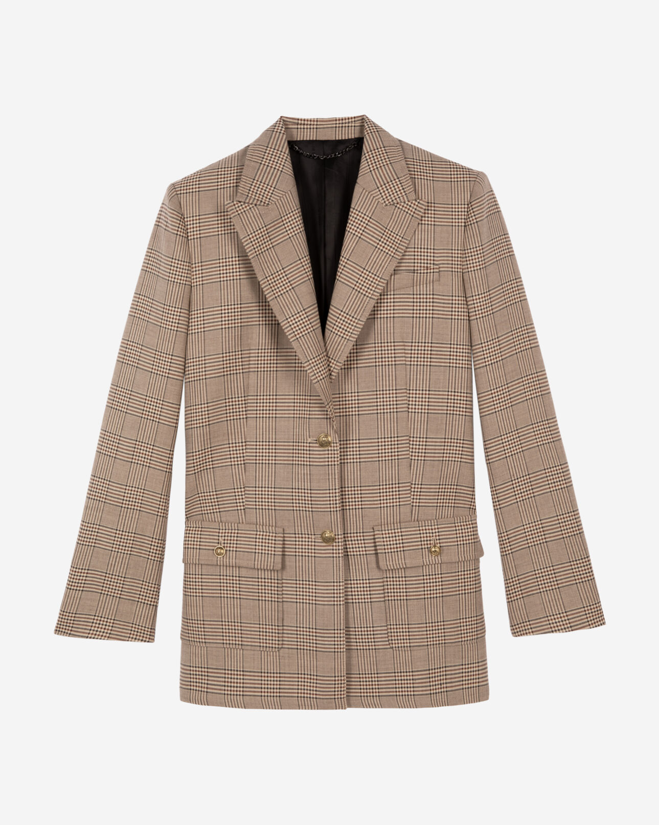 The Kooples WOMEN BEIGE-BROWN prince of wales beige wool suit jacket