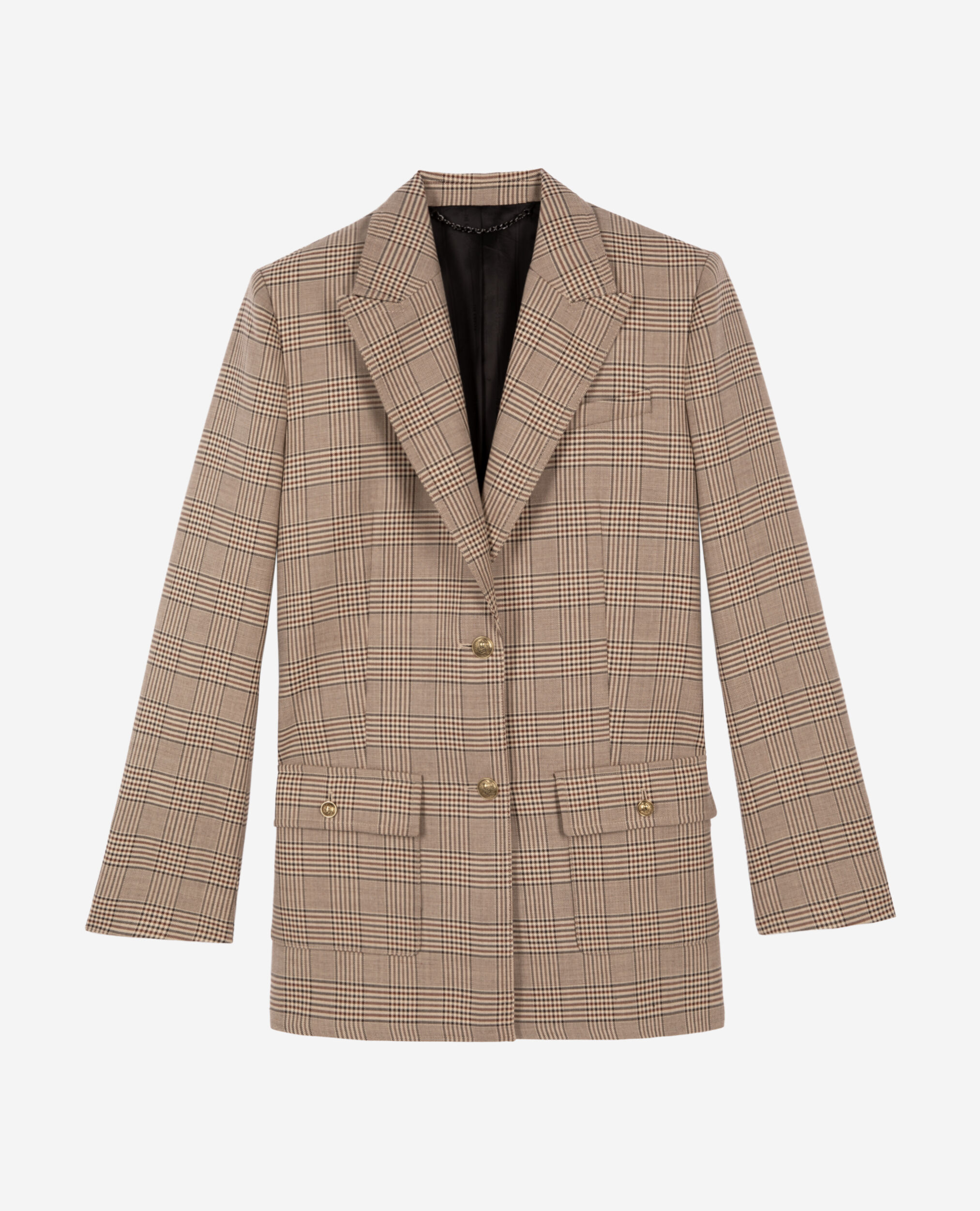 Prince of Wales beige wool suit jacket, BEIGE-BROWN, hi-res image number null