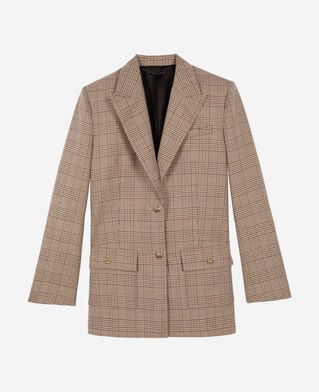 The Kooples WOMEN BEIGE-BROWN prince of wales beige wool suit jacket