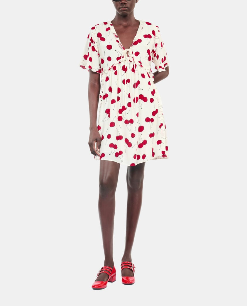 The Kooples DAMEN ECRU RED kurzes kleid mit kirschendruck