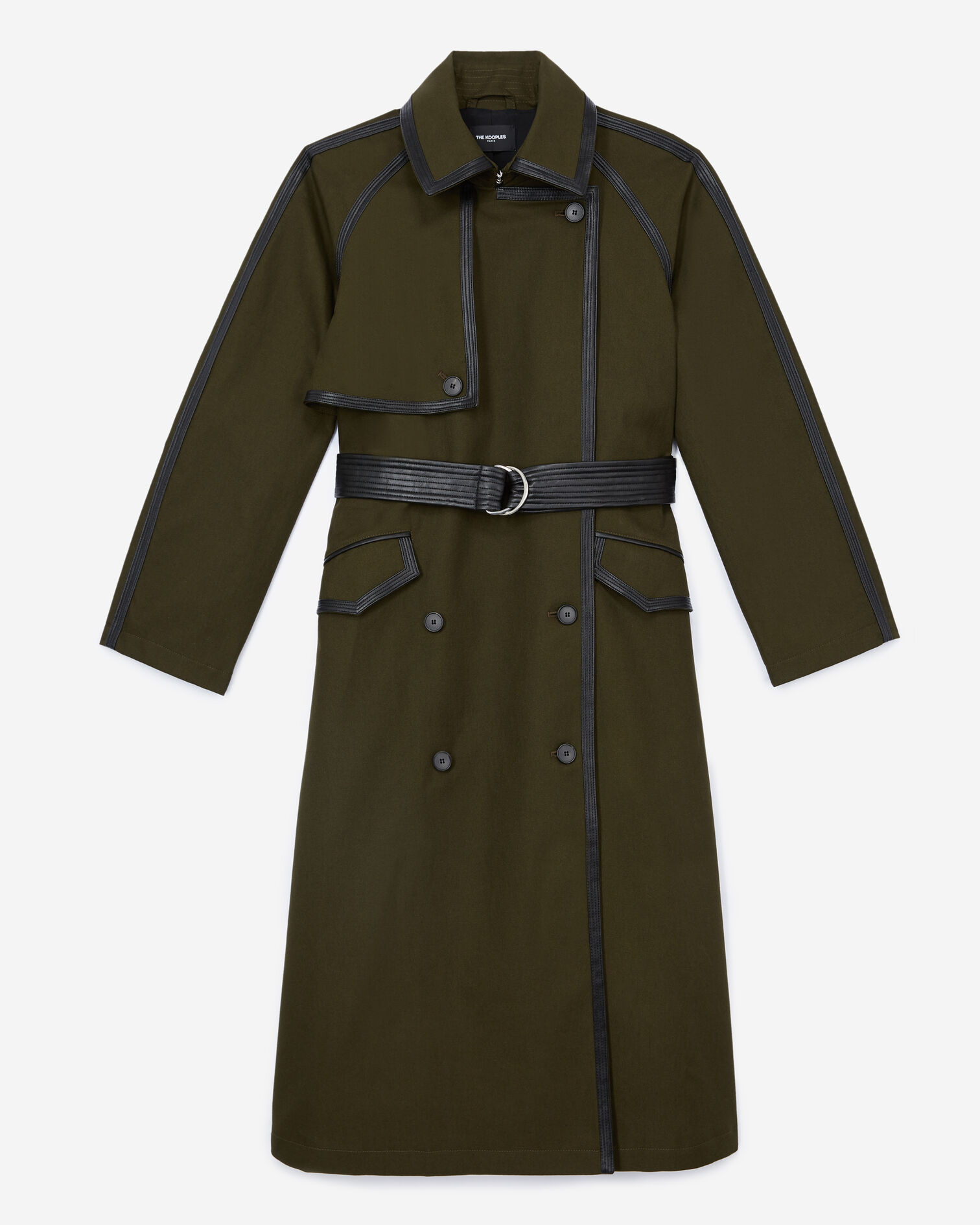Cotton trench coat with leather belt in millitary green, KAKI, hi-res image number null