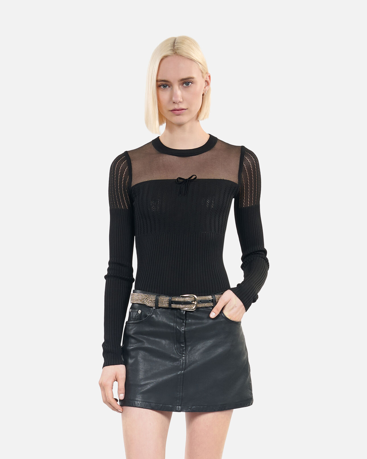 The Kooples FEMME BLACK pull en maille ajourée noir