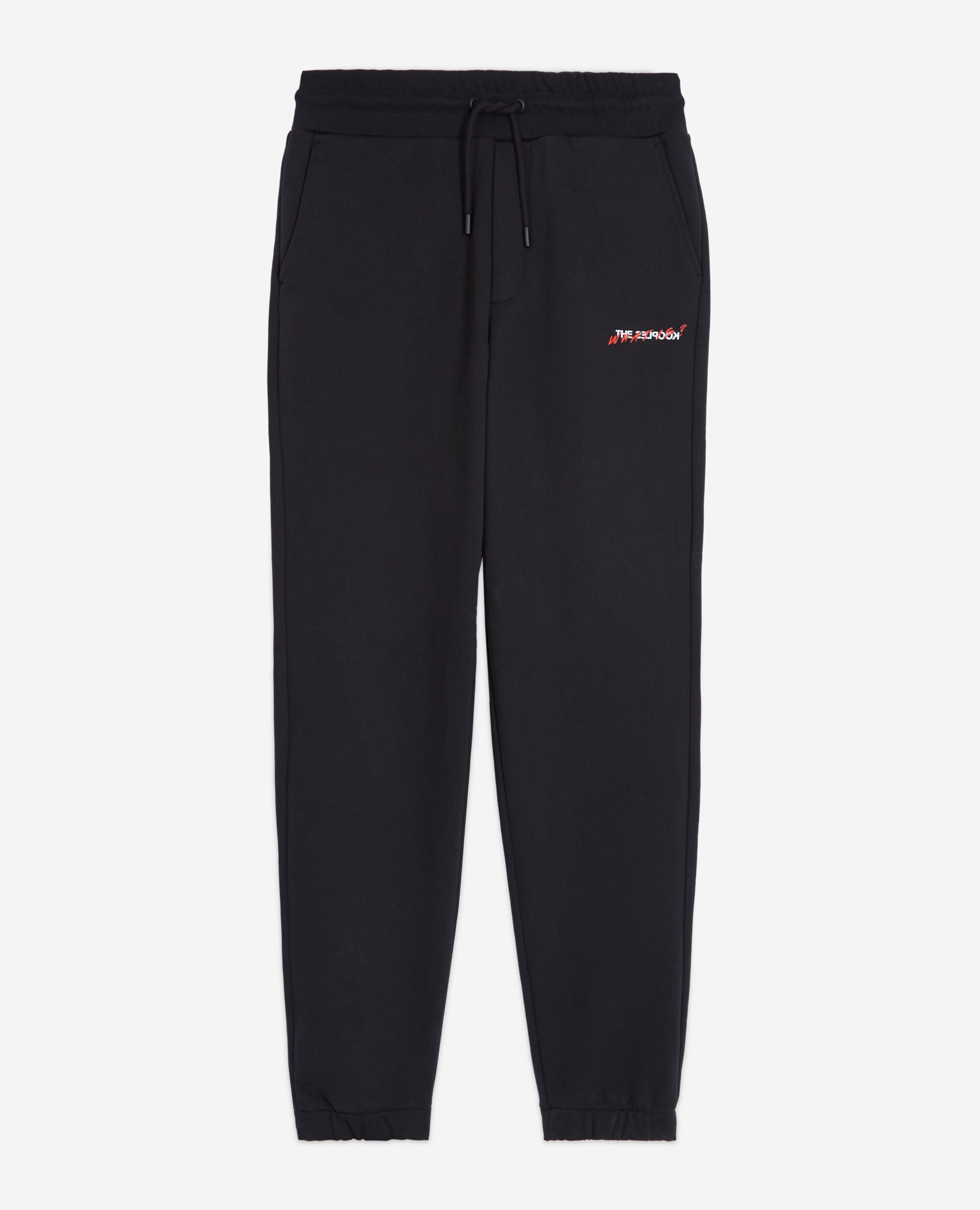 Black joggers with What is print, BLACK, hi-res image number null