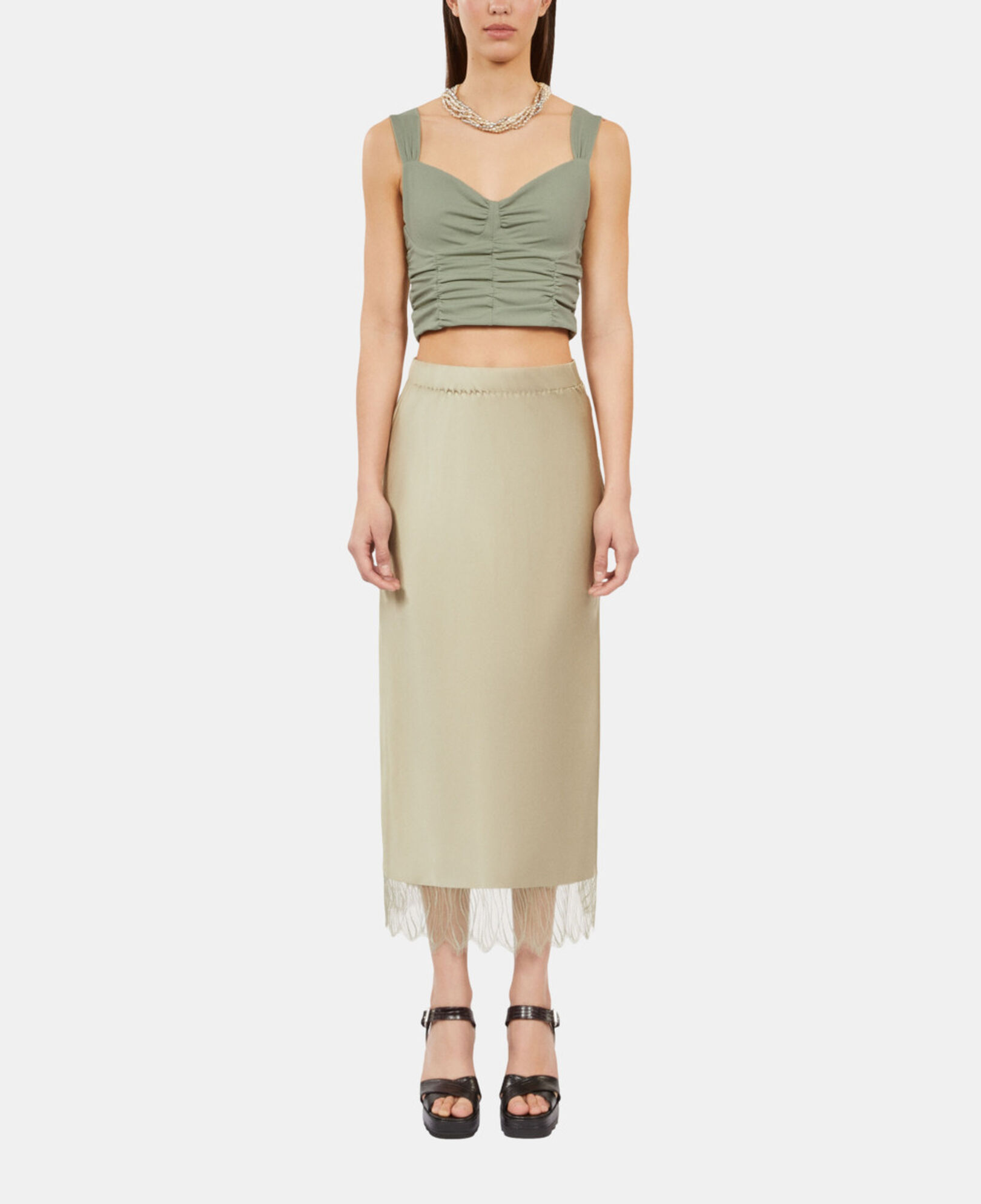 The Kooples WOMEN KAKI GREY short light green top with shirring
