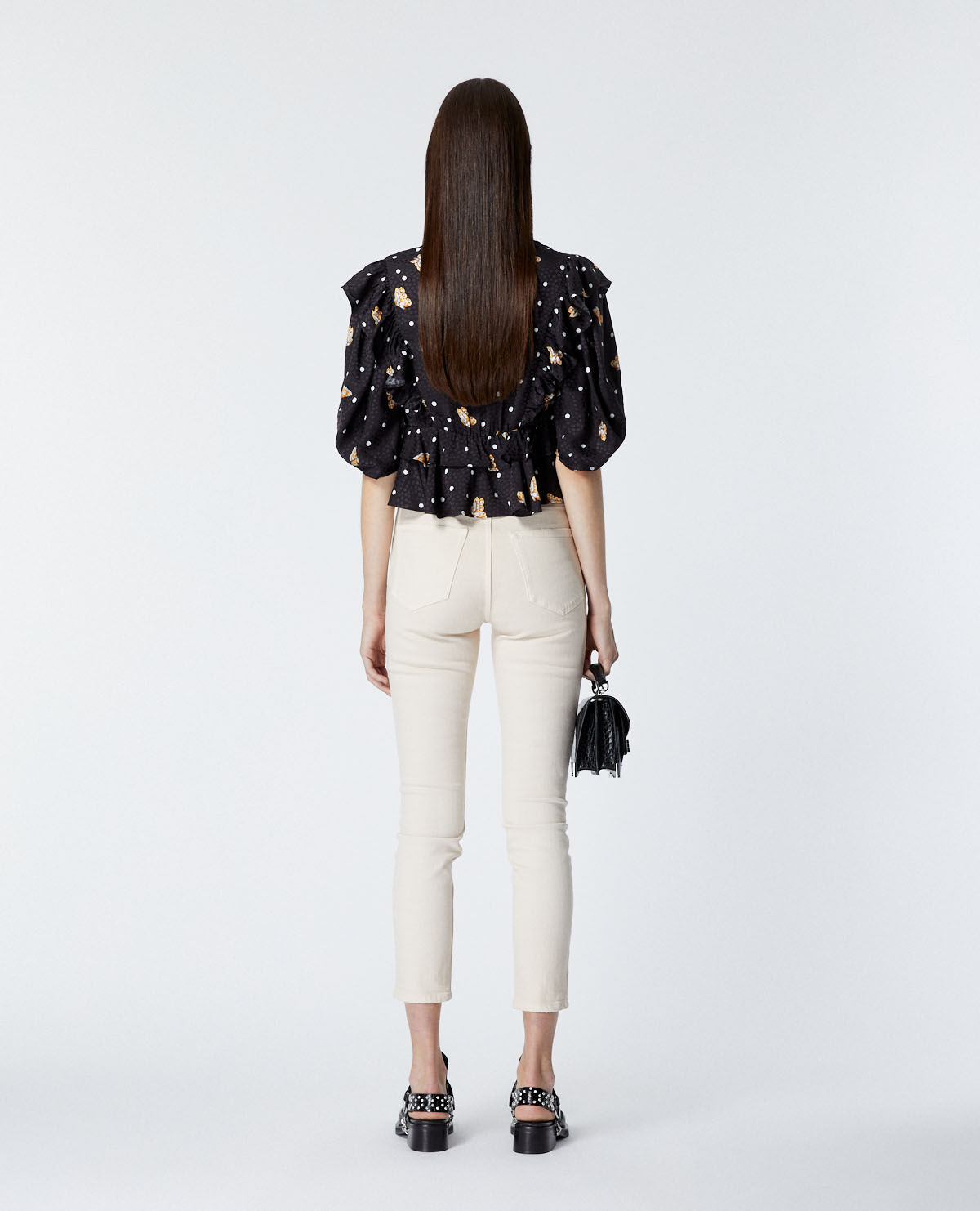 Black wrap top with butterfly motif | The Kooples US