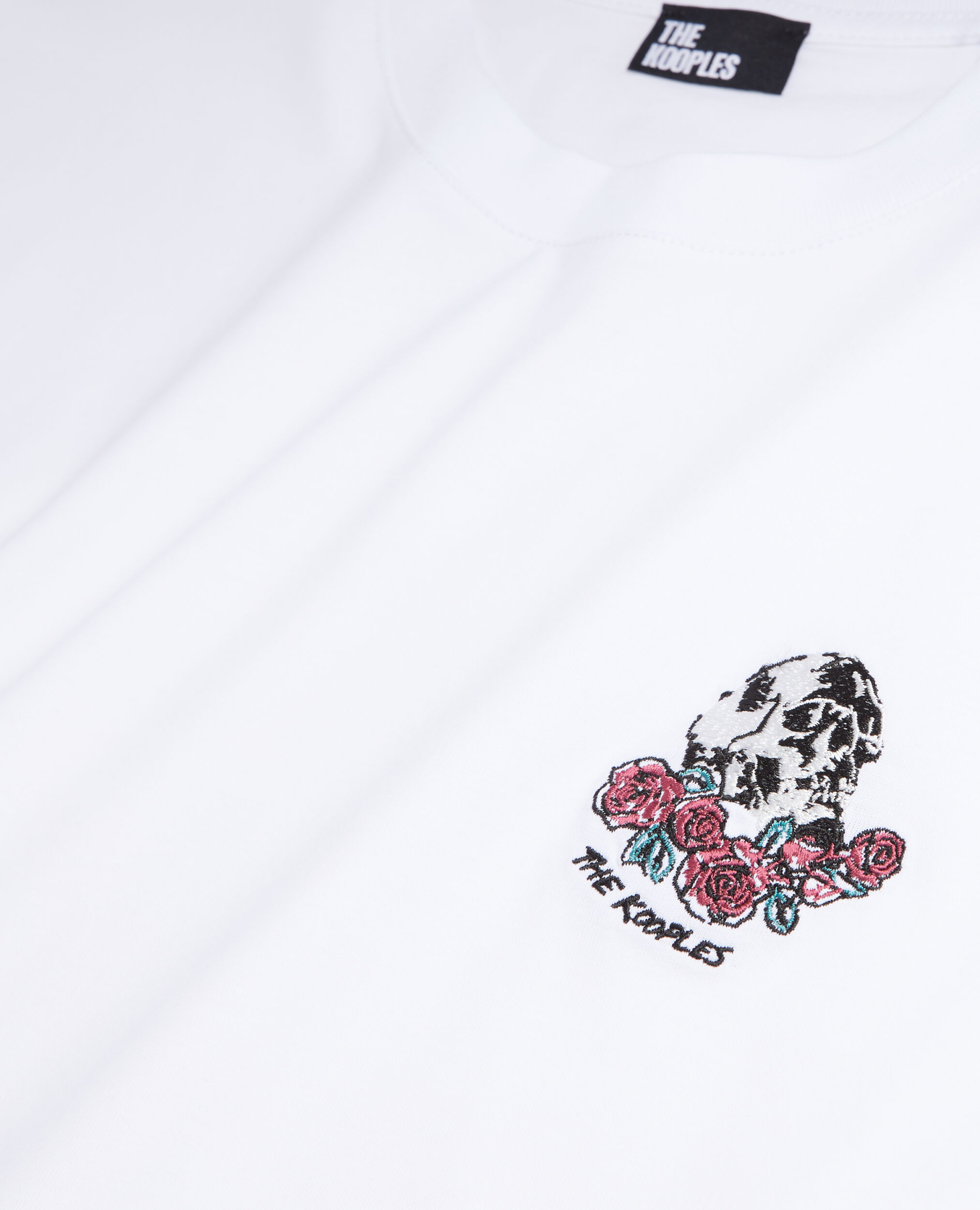 Men's white t-shirt with vintage skull embroidery, WHITE, hi-res image number null
