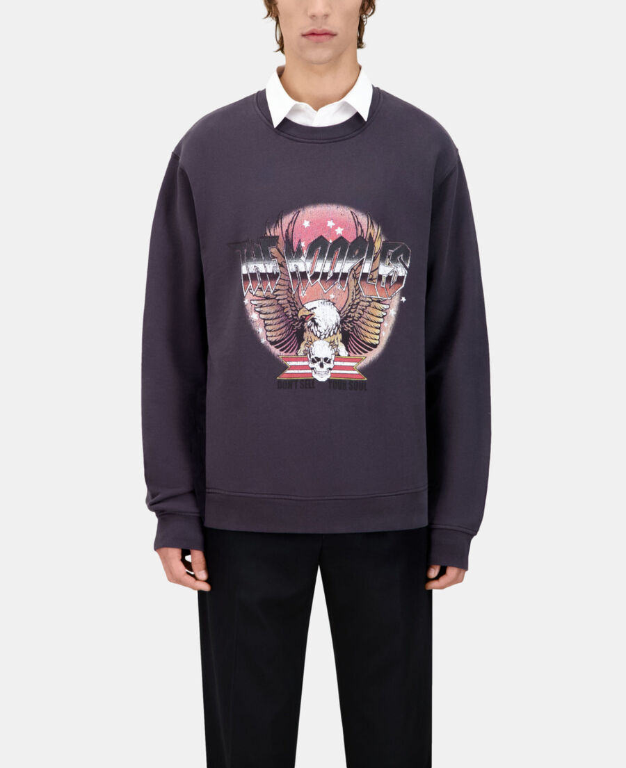 The Kooples MEN CARBONE carbon gray sweatshirt with rock eagle serigraphy