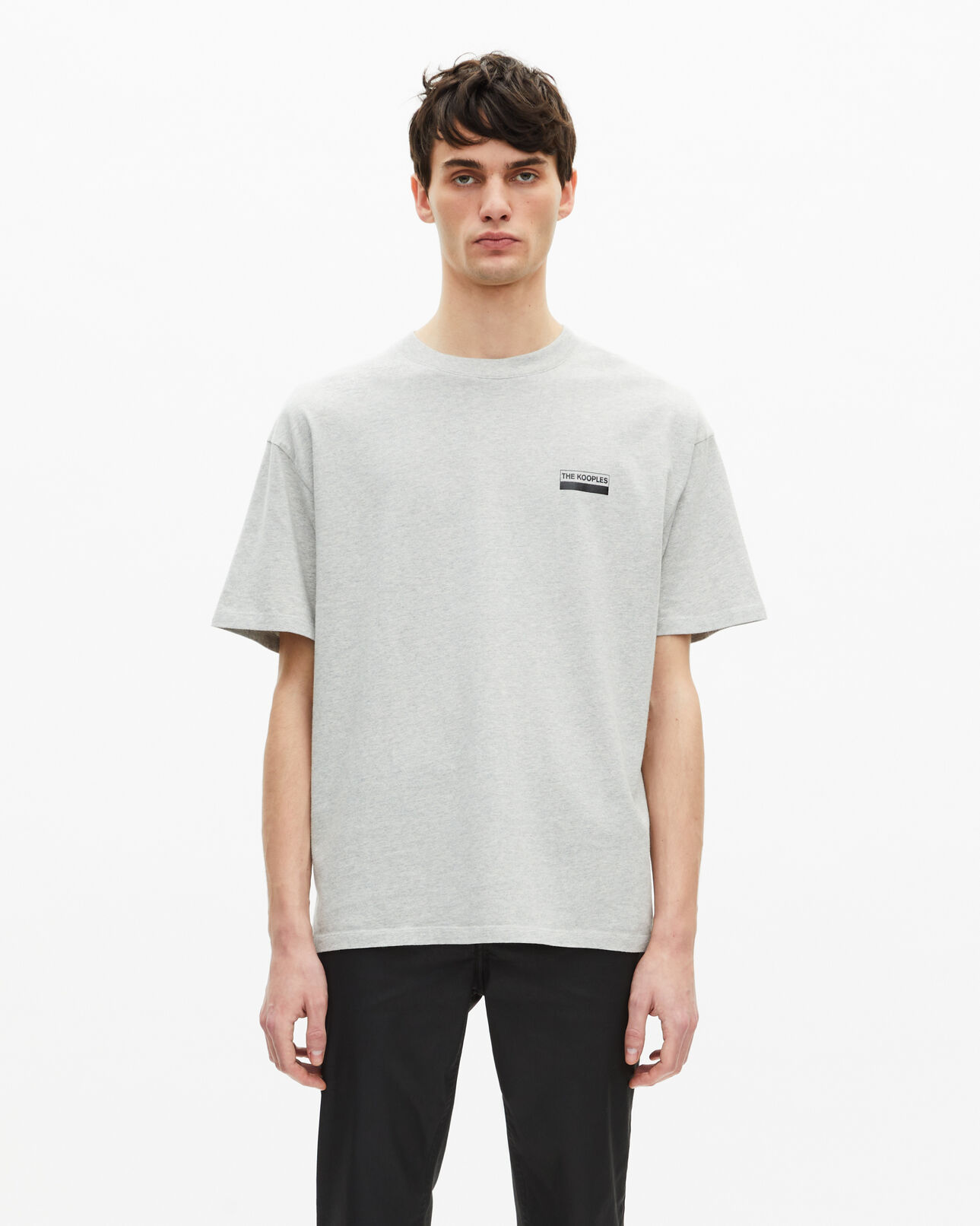 The Kooples MEN LIGHT GREY MELANGE gray screen print t-shirt