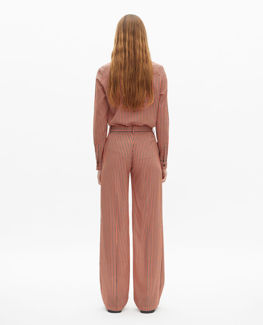 The Kooples FEMME DARK NAVY / FIRE RED pantalon large &agrave; rayures rouge et bleu