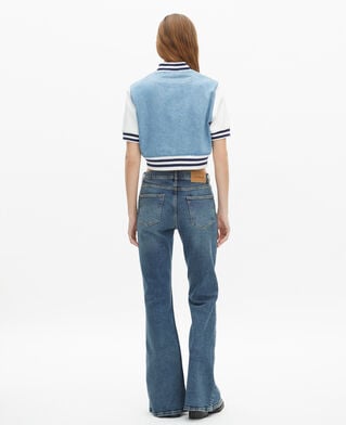 The Kooples WOMEN BLUE WHITE short-sleeved teddy jacket in denim