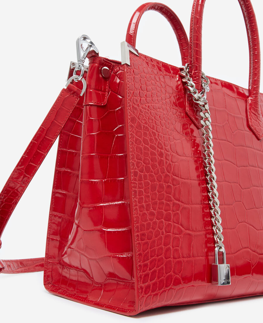 große tasche ming in kroko-optik in rot