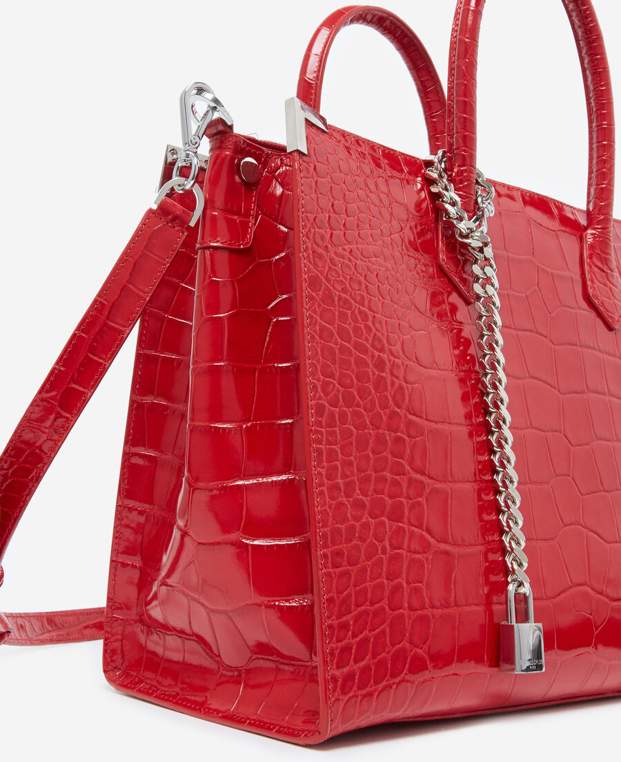 large red croco-print ming bag