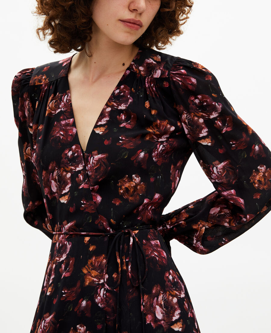 The Kooples WOMEN BLACK - RED burgundy silk blend floral print long dress