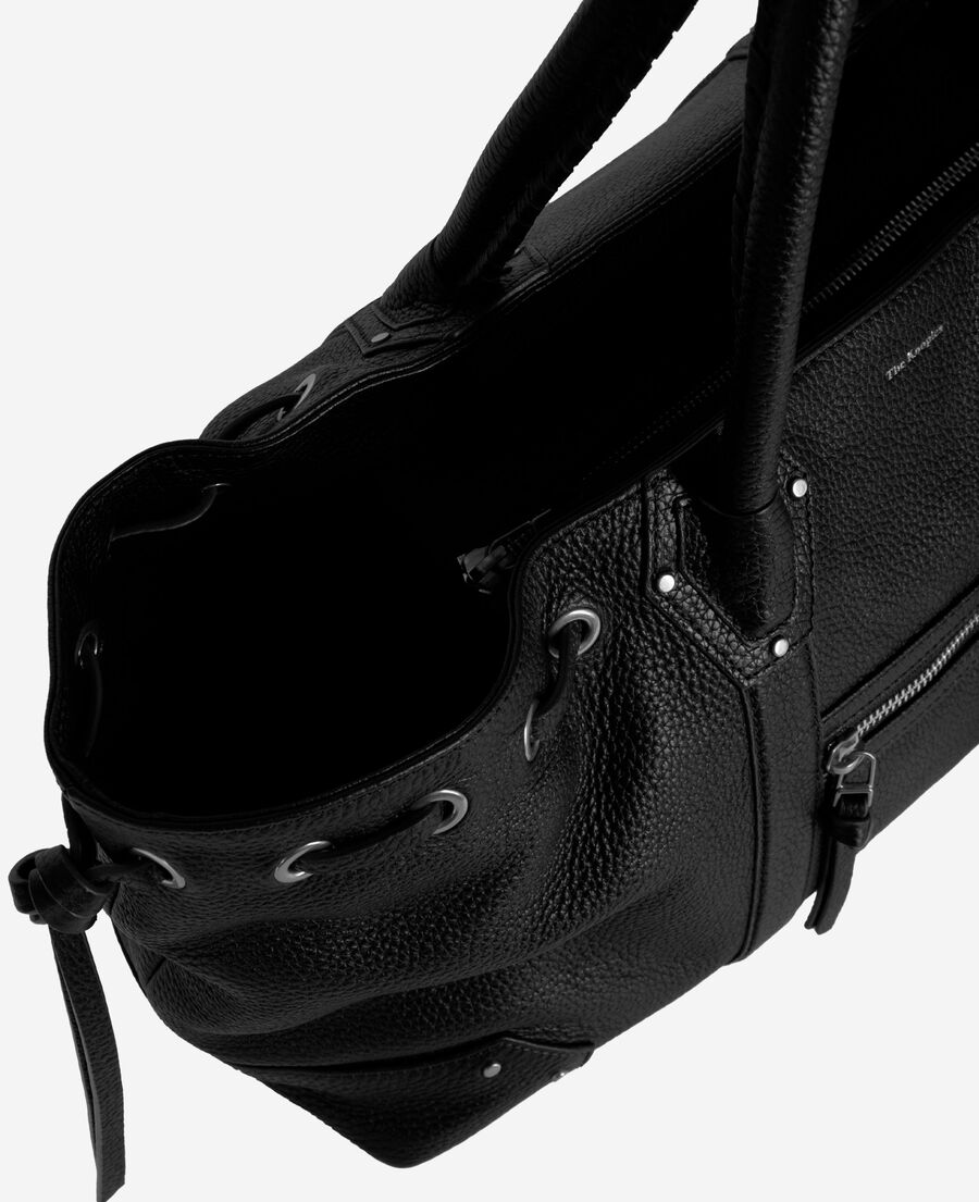 The Kooples FEMME BLACK sac cabas fronc&eacute; en cuir grain&eacute; noir