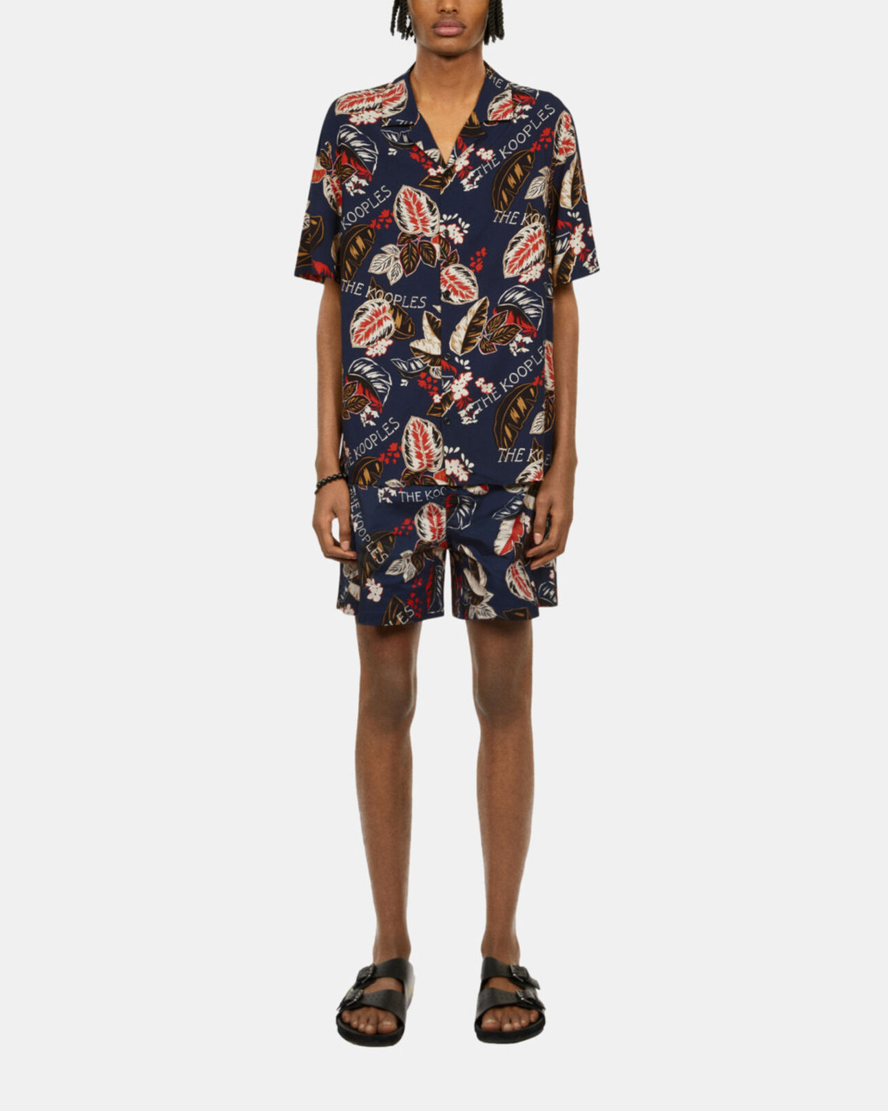The Kooples MEN NAVY navy leaf print short sleeve shirt