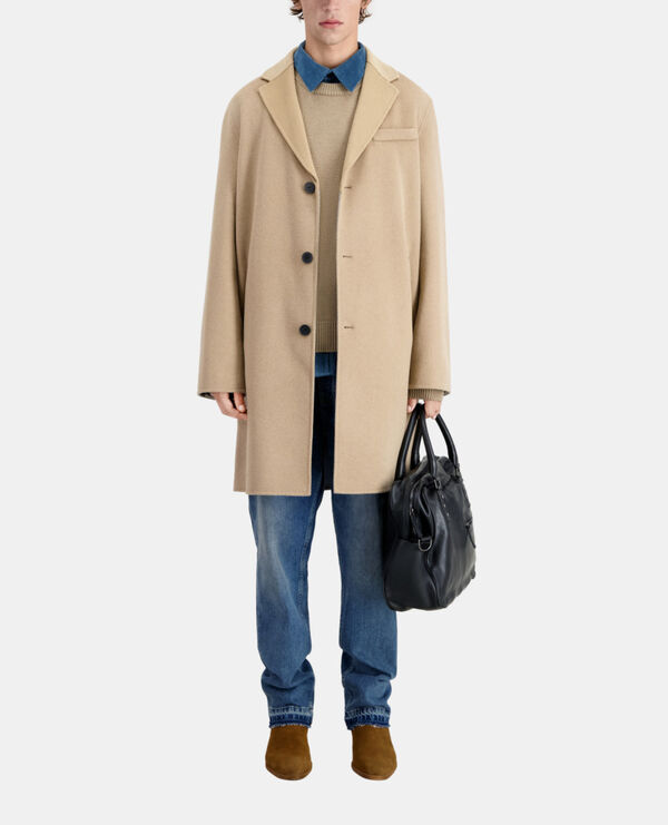 long beige wool blend coat