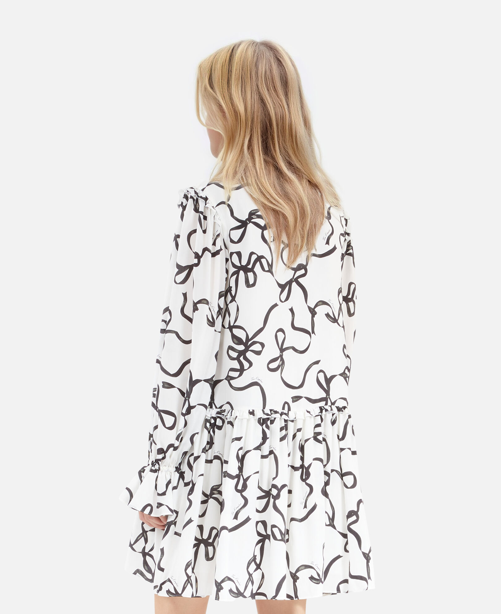 The Kooples WOMEN WHITE / BLACK short silk dress with ribbon print