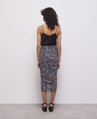 The Kooples WOMEN BLACK WHITE black printed mid-length skirt