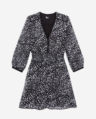 The Kooples F BLACK WHITE short printed dress with smocking