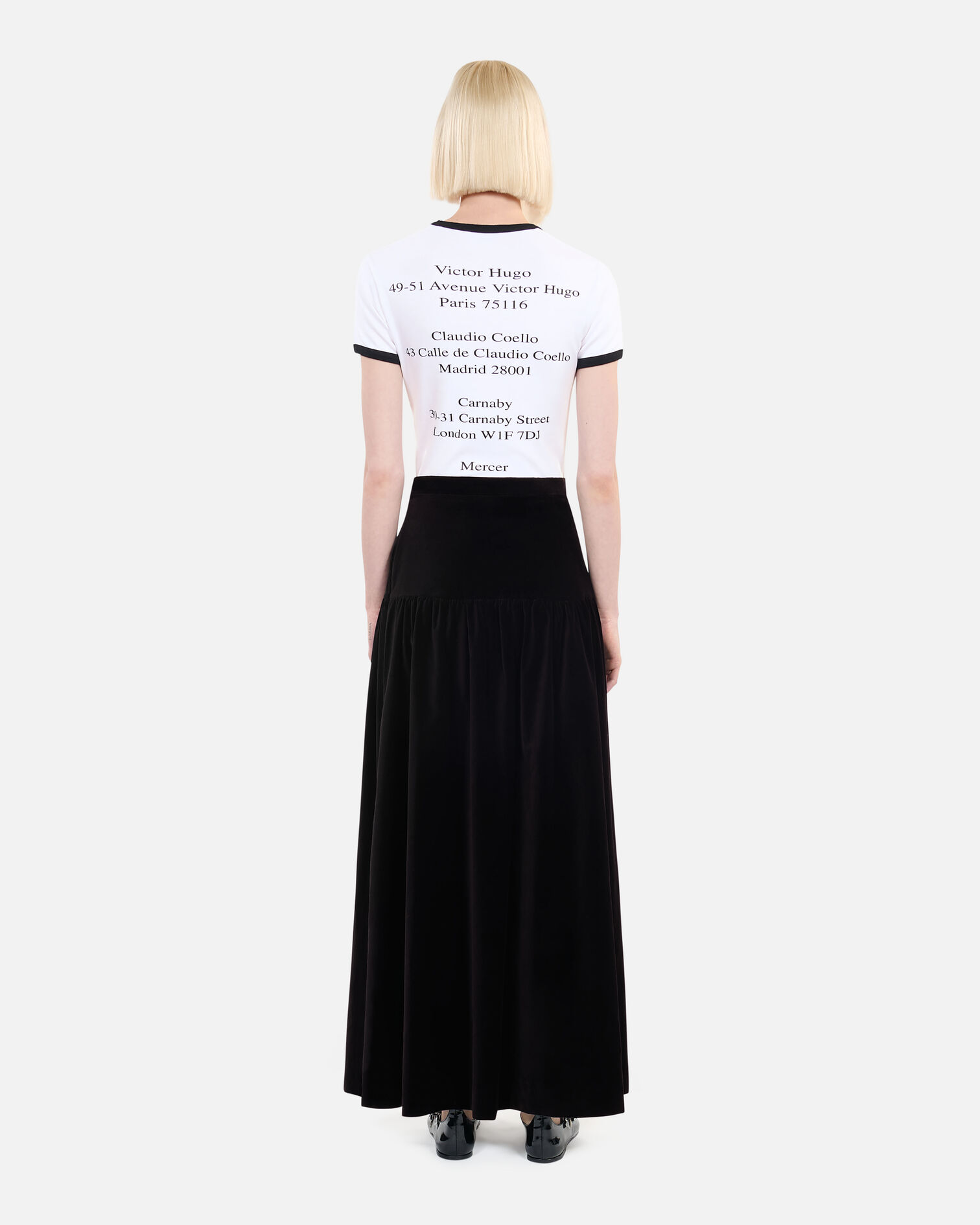 Black velvet long skirt, BLACK, hi-res image number null