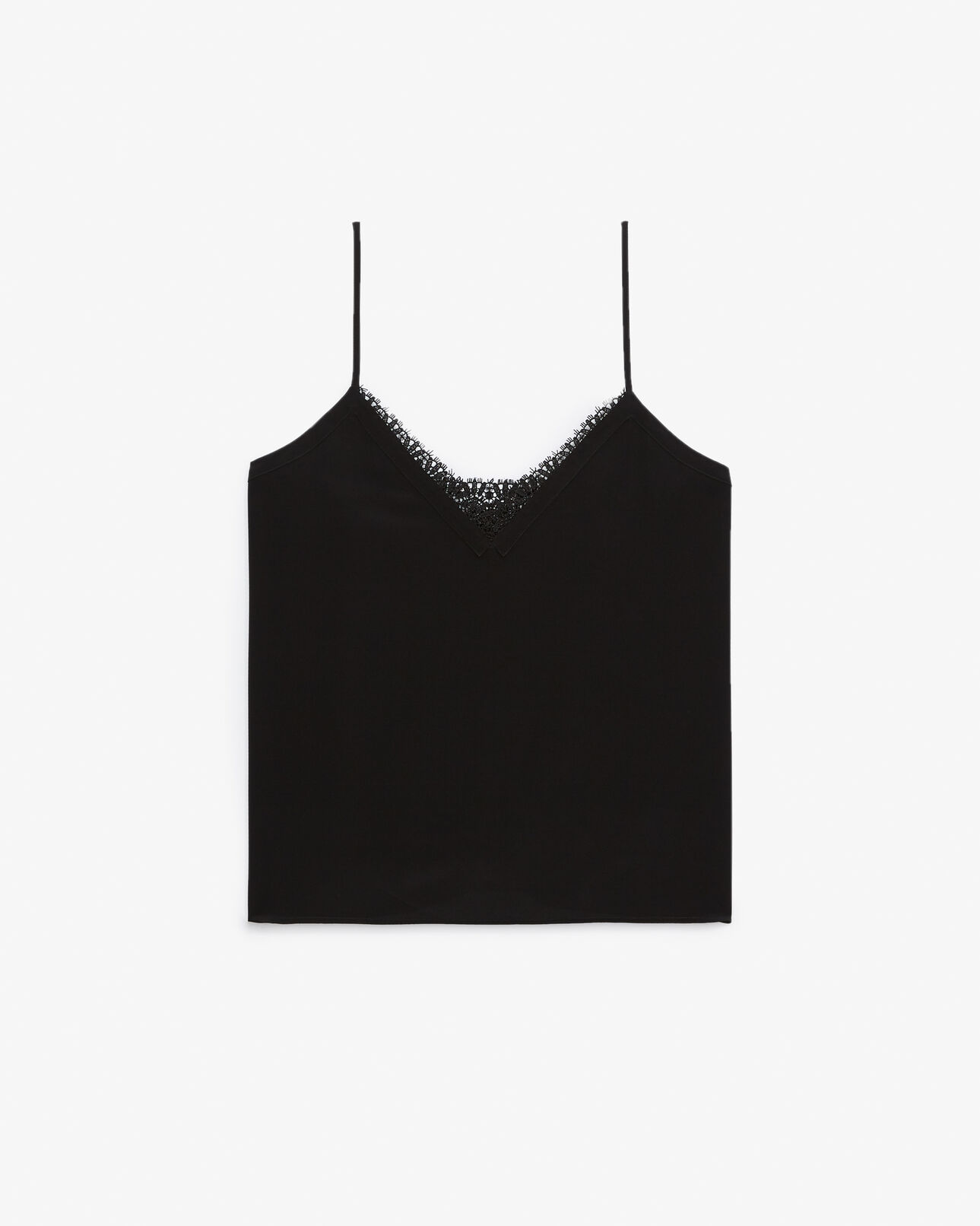The Kooples WOMEN BLACK black silk camisole with v-neck and lace back