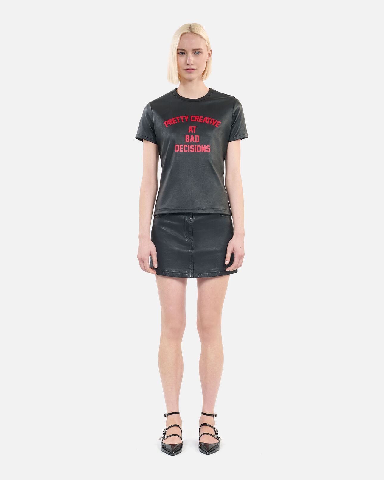 The Kooples WOMEN BLACK black leather pretty creative serigraphy t-shirt